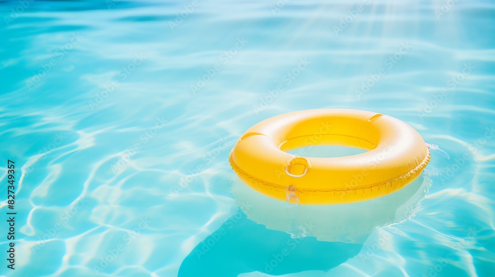 Lazy Pool Day, Sunlight Dancing On Water Around A Solitary Swim Ring. Generative AI Lazy Pool Day, Sunlight Dancing On Water Around A Solitary Swim Ring. Generative AI