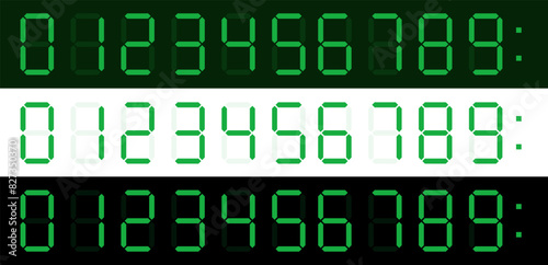 Green Digital Number Displays in Three Styles