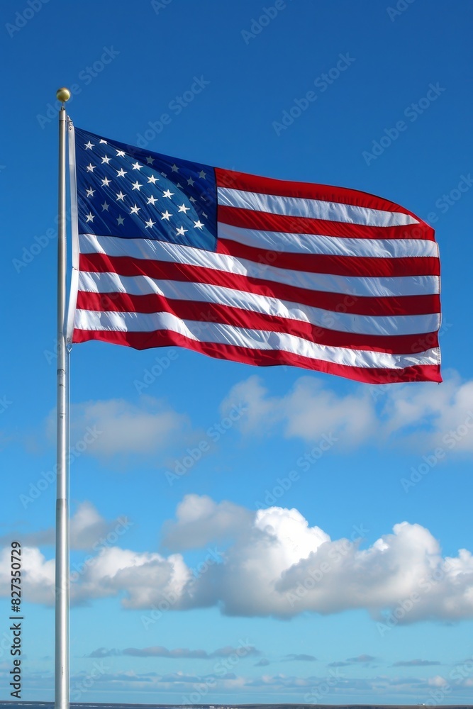 Vivid and patriotic united states flag gracefully waving on a sunny and picturesque day