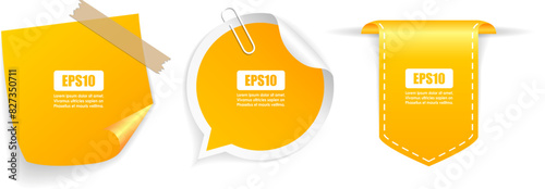 Yellow vector stickers set, note papers