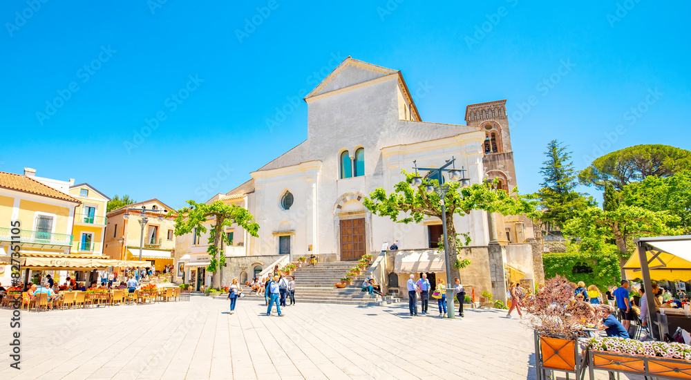 Ravello old town and Duomo central square with cathedral, Italy