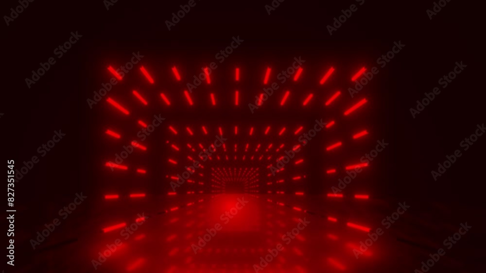 3d animated illustration of loop square tunnel glowing with red neon light