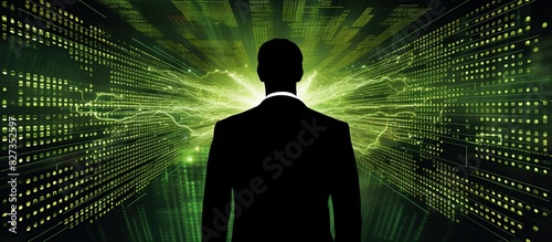 businessman who is appeared through the matrix background photo