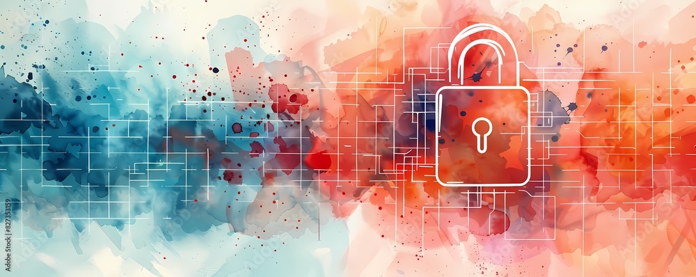 Obraz premium Imagine a flat design of a padlock icon over a network grid symbolizing secure data