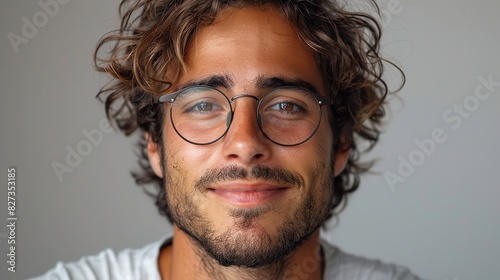 young man with glasses smiling isolated on white background