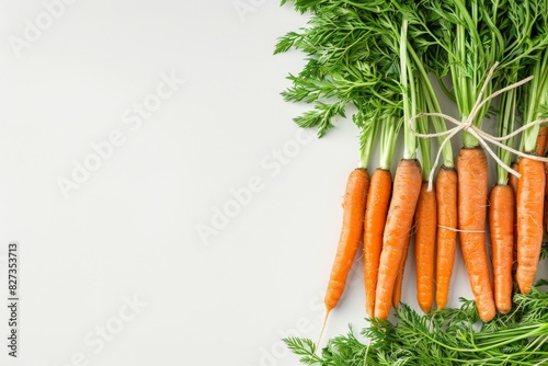 Carrots with green leaves on white background, vegetable, natural foods