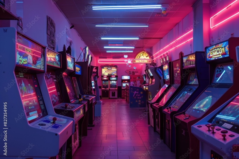 Step back in time and immerse yourself in a neonlit retro arcade room filled with vintage coinoperated machines. Classic video games. And vibrant colors