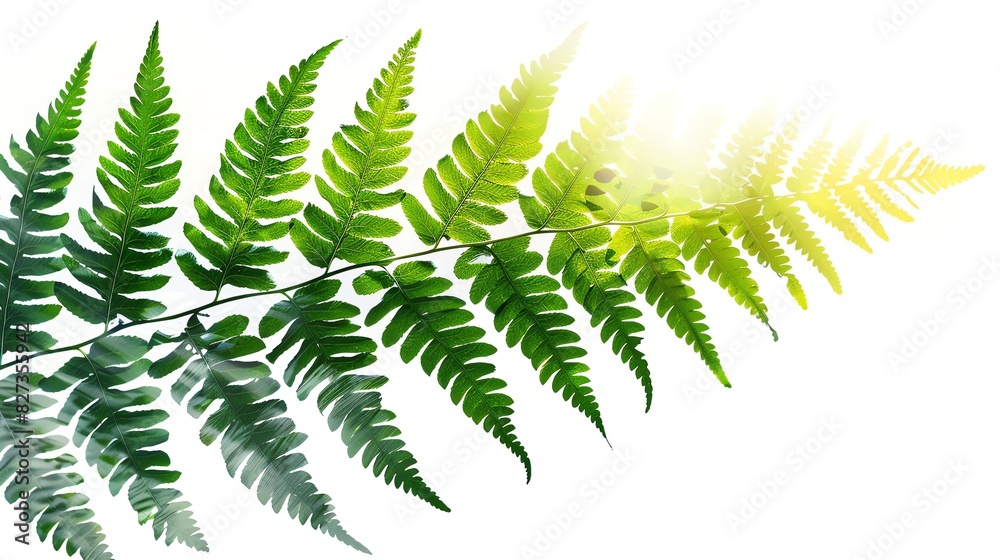 elevated fern leaf, isolated on white background, close up, vivid palette, Double exposure silhouette with jungle elevated fern leaf, isolated on white background, close up, vivid palette, Double exposure silhouette with jungle