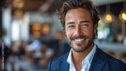portrait of a smiling businessman in office background
