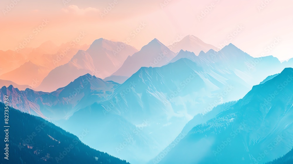 Majestic mountain landscape, focus on, bright hues, double exposure silhouette with peaks Majestic mountain landscape, focus on, bright hues, double exposure silhouette with peaks