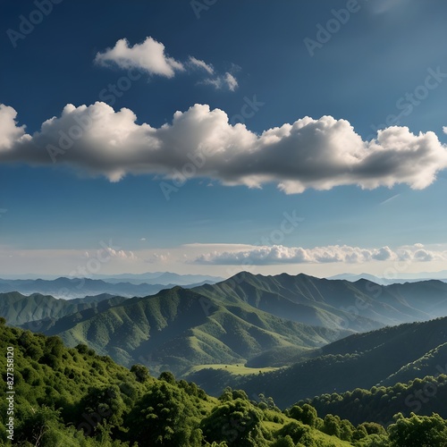 World Environment Day concept  Green mountains and beautiful sky clouds under the blue sky Generative AI 