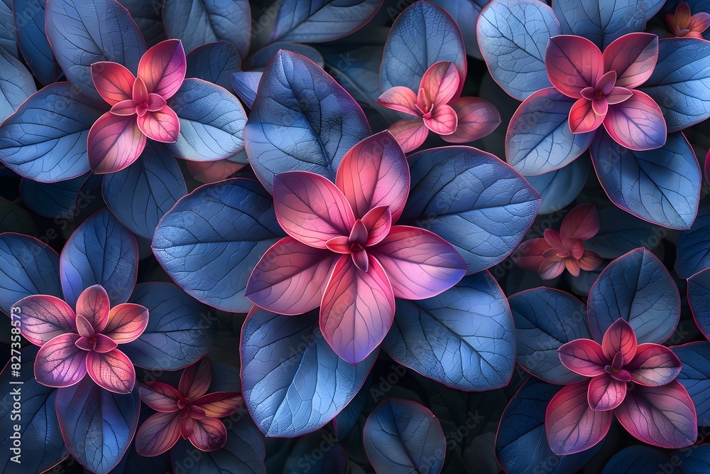 Colorful Botanical Pattern with Blue and Pink Leaves - Nature-Inspired Background Design for Wall Art and Prints Colorful Botanical Pattern with Blue and Pink Leaves - Nature-Inspired Background Design for Wall Art and Prints