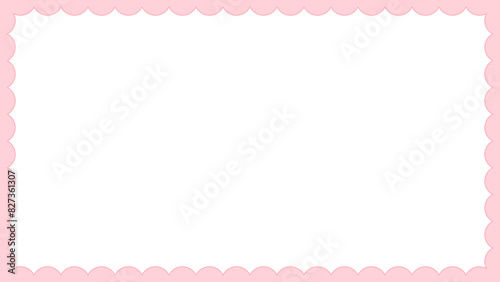 Pink scallop frame for web, presentation, empty border for 16:9 project for writing space, cut out.