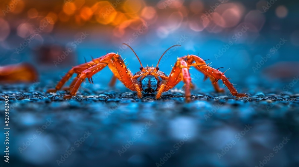 Fototapeta premium Striking macro shot of red ant in vibrant habitat