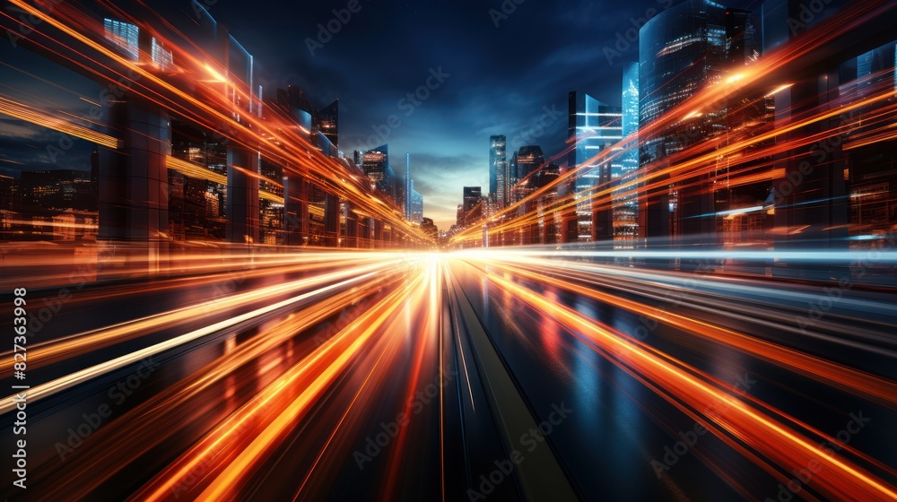 Digital data flow on road with motion blur