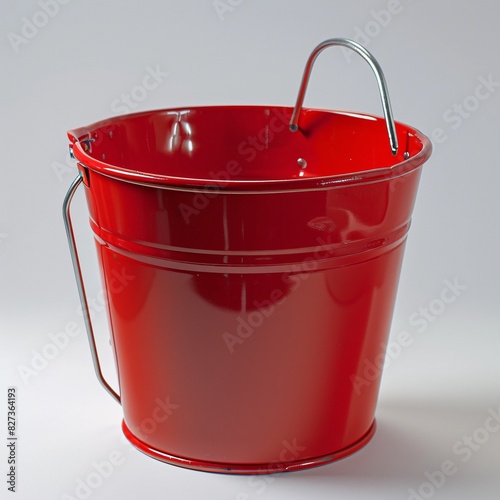 Vintage Red Bucket with Silver Handle on White Background