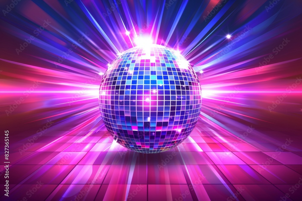Fototapeta premium Vibrant disco ball with neon lights in dance party setting