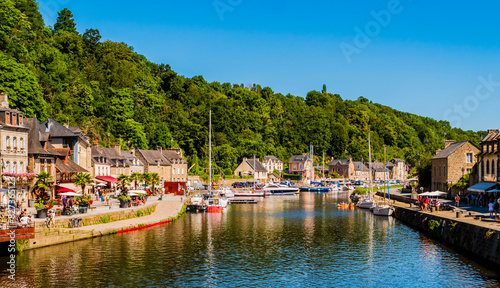 Picturesque view of the port of Dinan crossed by river Rance, Cotes d'Armor department, Brittany, France