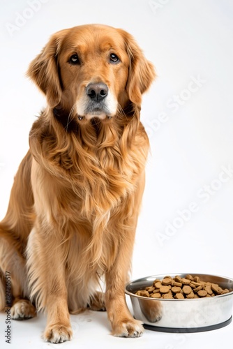 Golden Retriever Puppy with Food Bowl