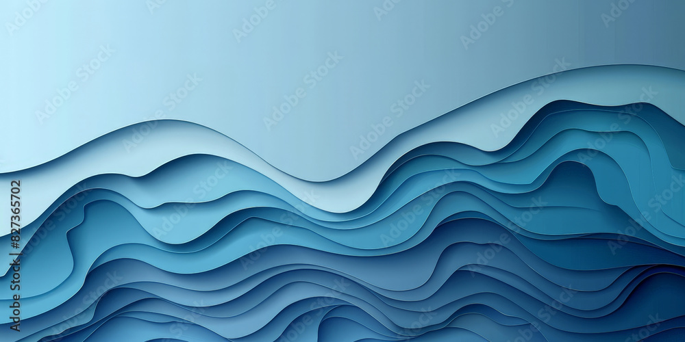 Fototapeta premium Vibrant abstract blue wave pattern background with layered design elements in a dynamic, fluid arrangement creating a visually captivating banner and web poster template. Abstract blue paper cut.banne