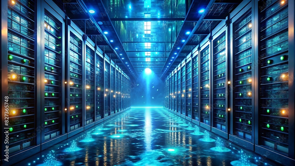 Server Rack Underwater Underwater Server Racks, Innovative Bioluminescent Data Processing ...