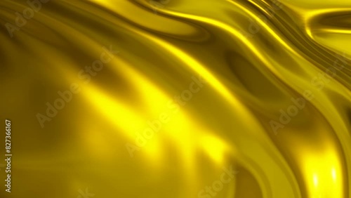 Gold 3D abstract graphics background animation, golden material,  flag fluttering in the wind,  bright moving waves shiny and glossy metallic silk seamless 4K loop video animation