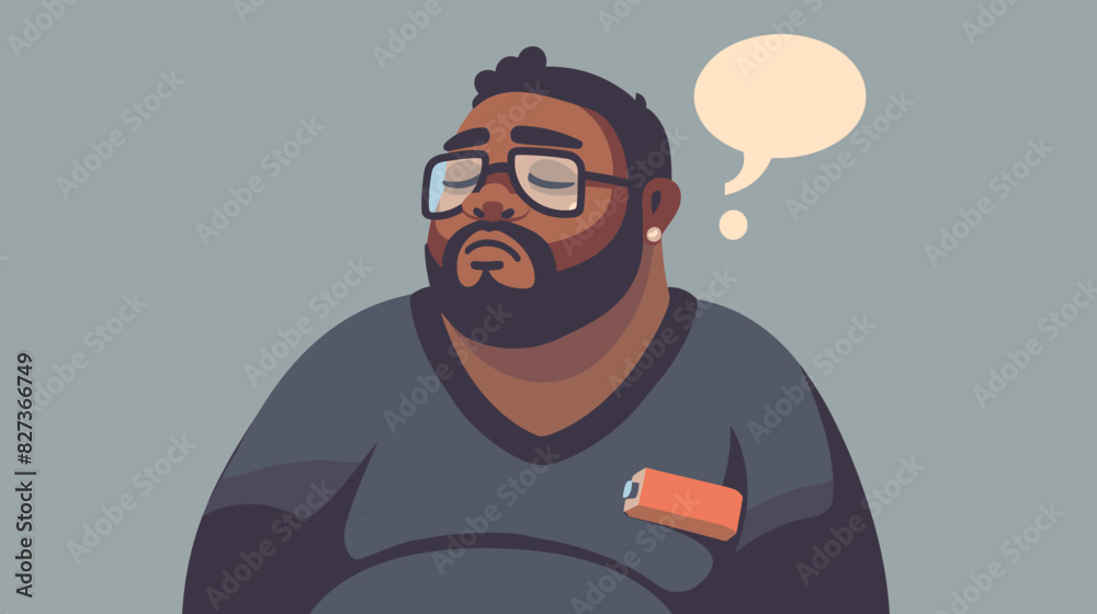 Fatigued Overweight African American Man with Discharged Battery in Thoughts

