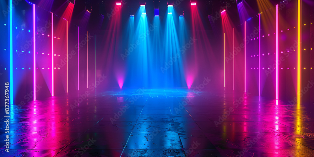 An abstract neon light background Glowing blue violet rays on an empty stage Plasma effect rendered in 3D