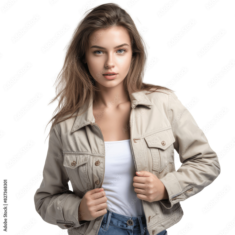 portrait of a smiling woman with short hair wearing cream jacket isolated on transparent background portrait of a smiling woman with short hair wearing cream jacket isolated on transparent background