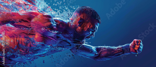Swimmer in Action with Explosive Water Splash Effect Capturing Intense Movement photo