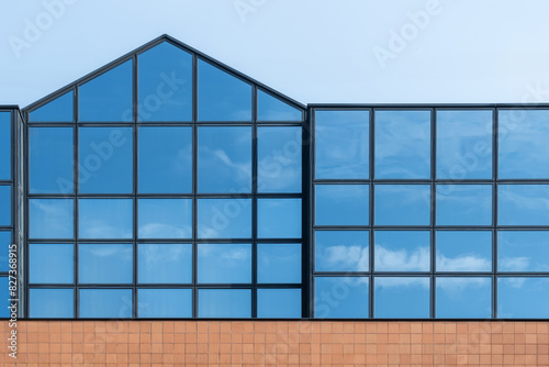 Glass facade reflecting blue sky