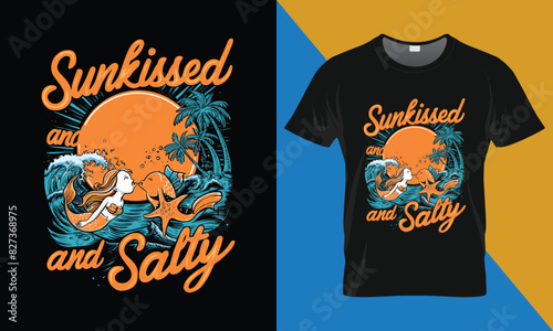 Surfing Summer t-shirt design. Sunkissed and salty