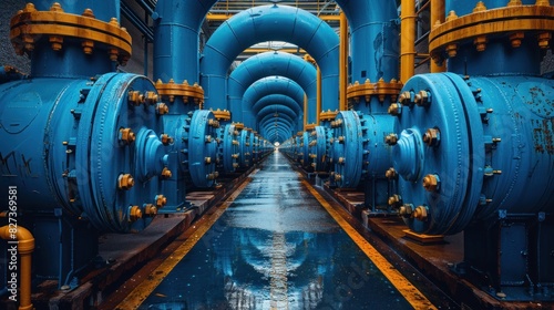 blue pipelines in a waterworks