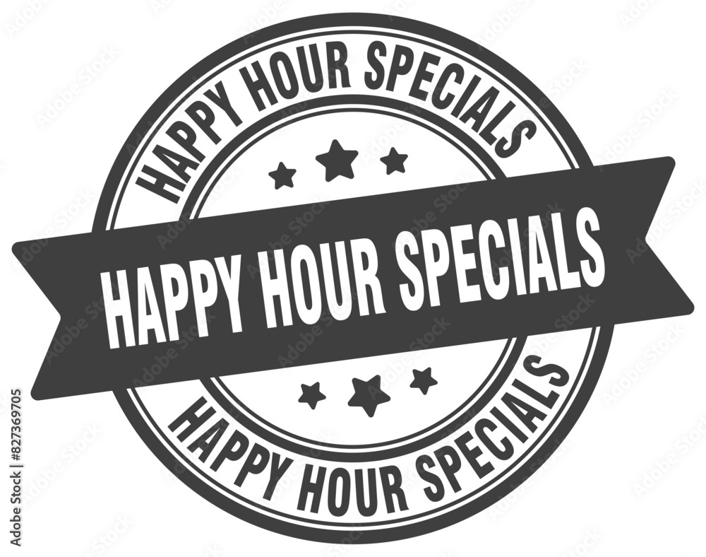 happy hour specials stamp. happy hour specials label on transparent background. round sign