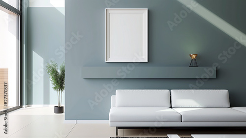 Art frame mock-up  beautiful and simple room. Real estate  villa  minimalist room  sofa  copy space  mock-up