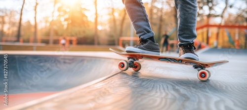 Skateboarder s pre drop stance adjustment at ramp  ready for action in summer olympic games photo