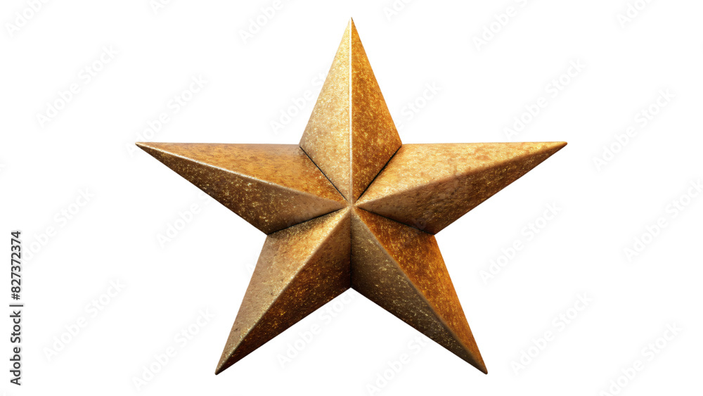 Obraz premium A shiny gold five-pointed star, a popular Christmas decoration, isolated on a white background