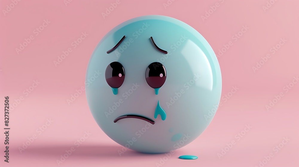 crying emoji on a soft pink background with space for copy The emoji is light blue with tears streaming down its face crying emoji on a soft pink background with space for copy The emoji is light blue with tears streaming down its face