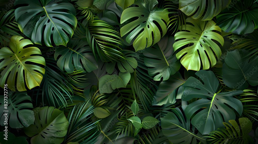 Tropical Plants with Monstera and Fern Leaves Tropical Plants with Monstera and Fern Leaves