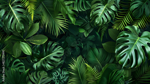 Wallpaper Mural Tropical Plants with Monstera and Fern Leaves Torontodigital.ca