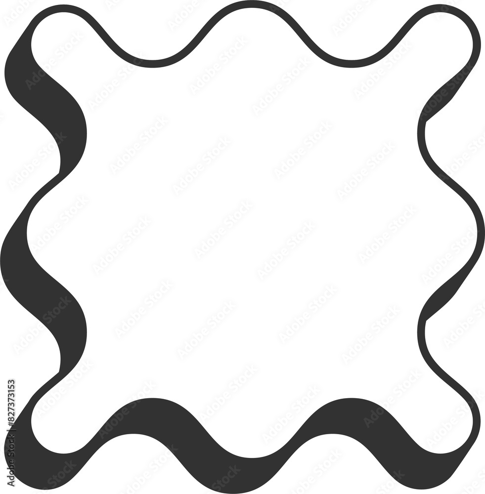 Wavy border frame. Square scallop edge box. Retro cute rectangle shape. Squiggle groovy aesthetic decorative design with shadow. Wavy border frame. Square scallop edge box. Retro cute rectangle shape. Squiggle groovy aesthetic decorative design with shadow.