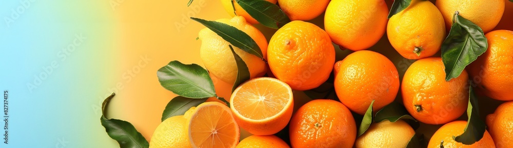 Vivid Display of Fresh Oranges with Green Leaves Vivid Display of Fresh Oranges with Green Leaves