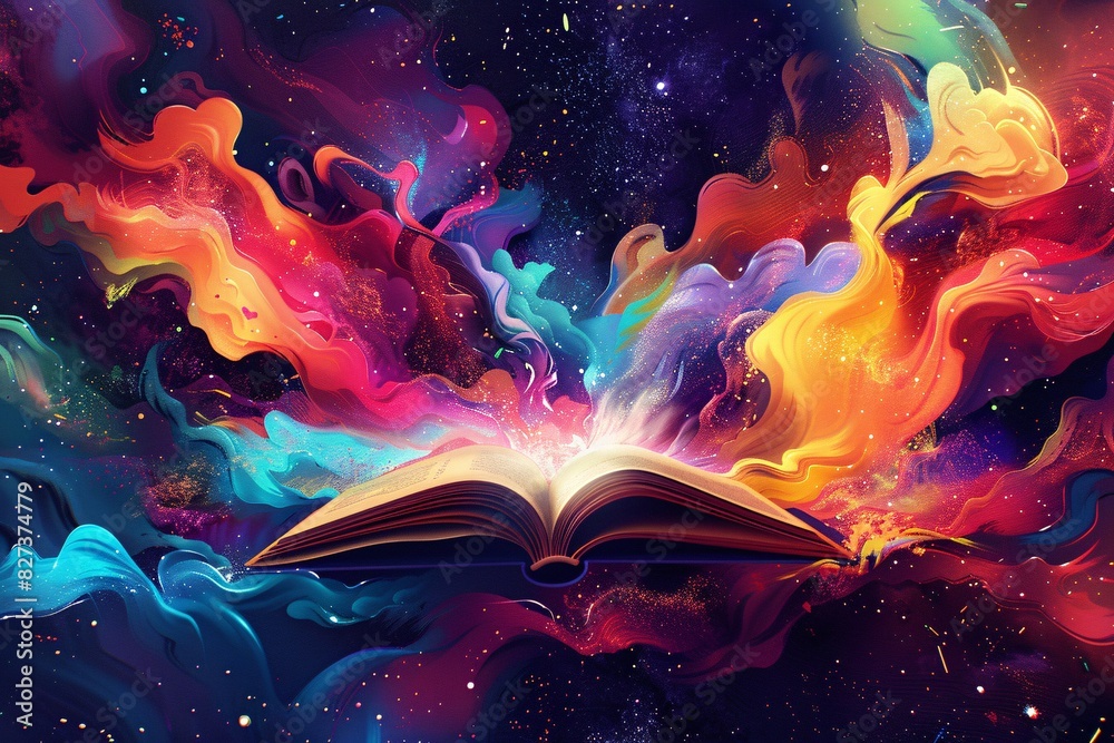 Fototapeta premium Vibrant Cosmic Book Illustration