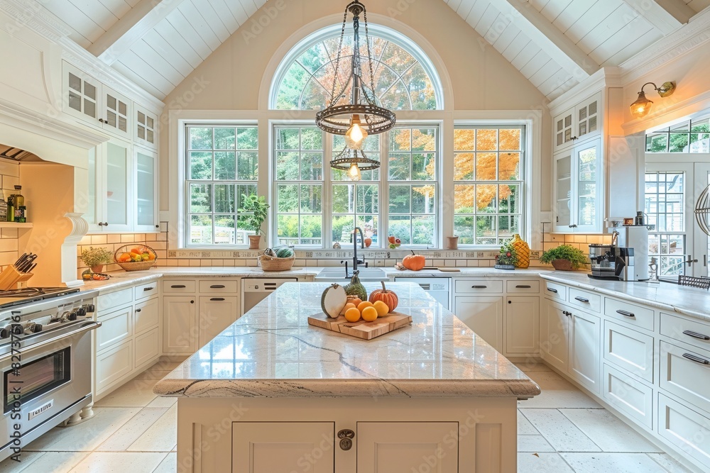 Fototapeta premium Contemporary Kitchen with Granite Countertops and Island