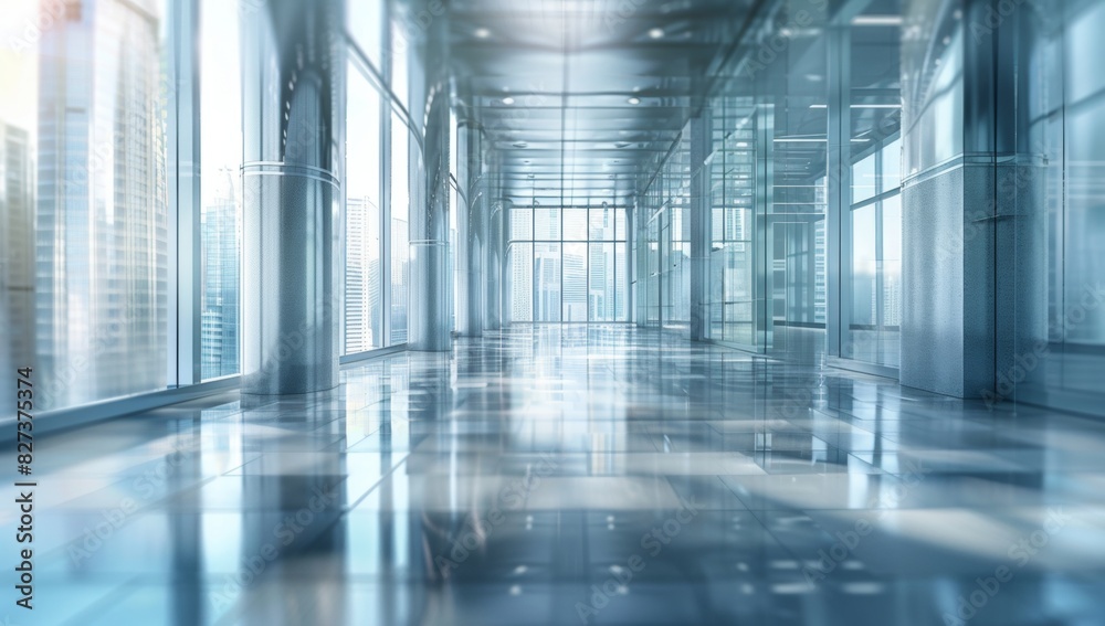 Blurred modern office interior background with panoramic windows and empty space for text or content. Blurred modern office interior background with panoramic windows and empty space for text or content.