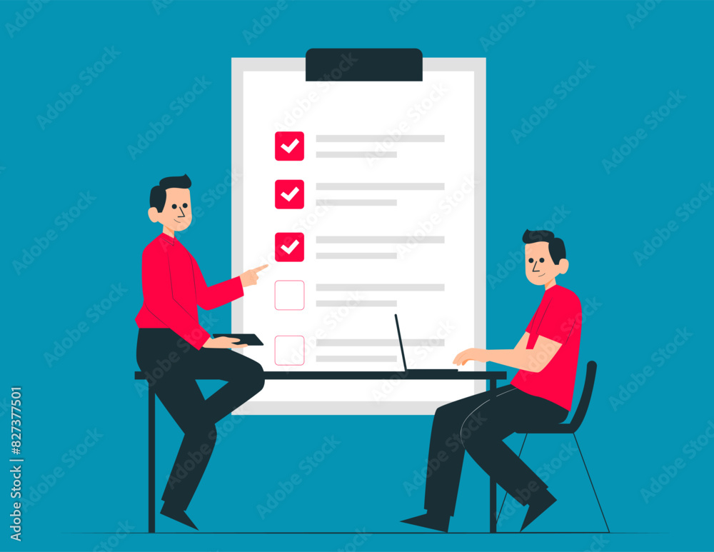 Team fill out checklist. Todo list vector concept Team fill out checklist. Todo list vector concept