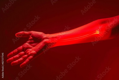 Graphic illustration of a person's arm with a highlighted painful wrist area, indicating carpal tunnel