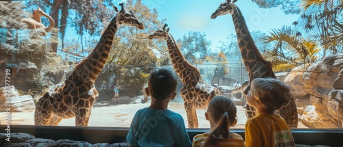 A family of giraffes are in a zoo enclosure