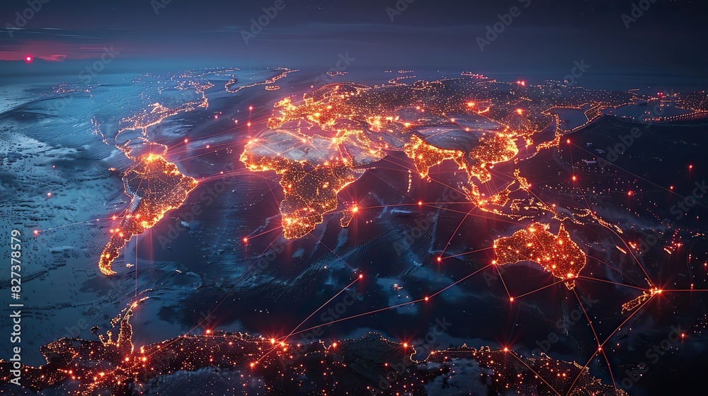 An international shipping route map with major ports highlighted. An international shipping route map with major ports highlighted.
