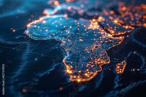 Digital Map of Africa Network Connection created with Generative AI